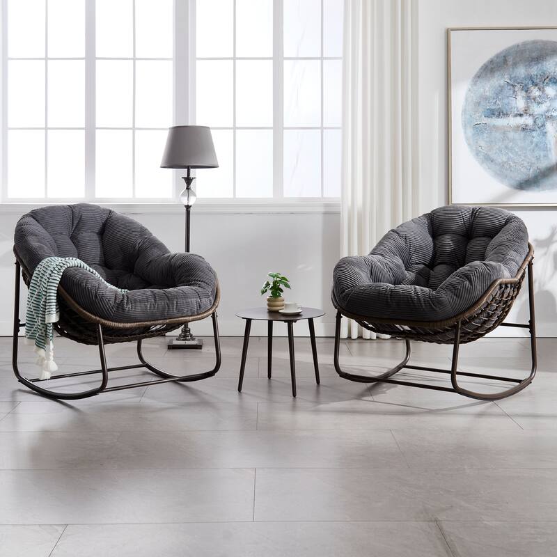 Velvet Rocking Chair with Faux Fur and Steel Frame - 43.70"D x 37.20"W x 31.50"H