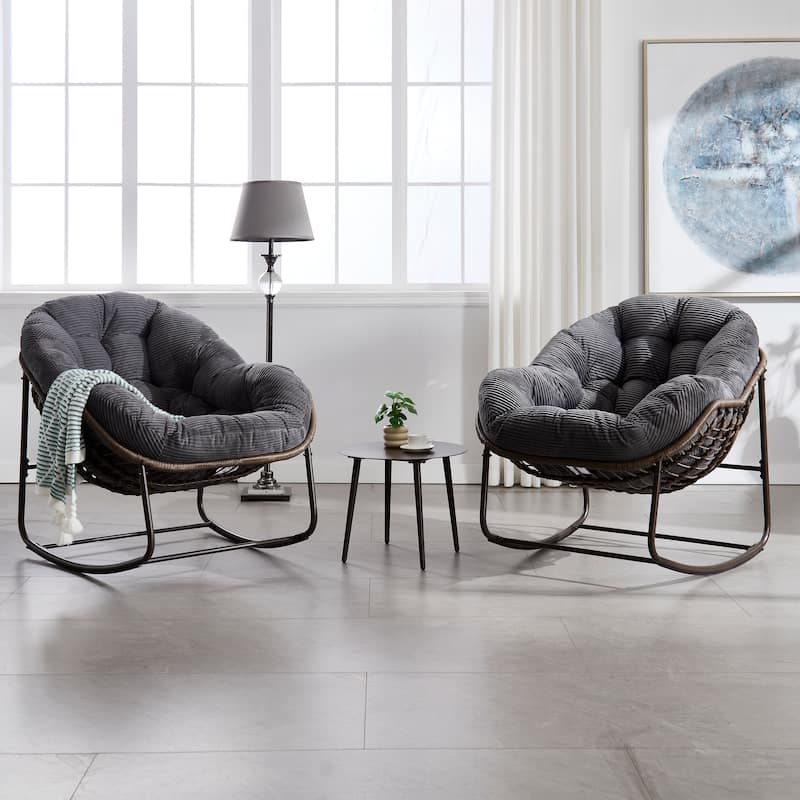 Outdoor Rattan Rocking Chair,Padded Cushion Rocker Recliner Chair Outdoor for Front Porch, Living Room, Patio, Garden