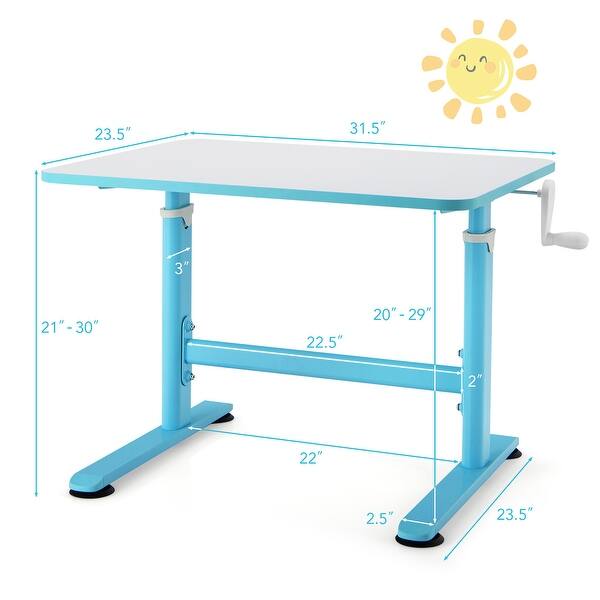 dimension image slide 1 of 2, Costway 32 x 24inch Kids Desk Height Adjustable Table with Hand Crank - 35.5'' x 24'' x 21''-30''