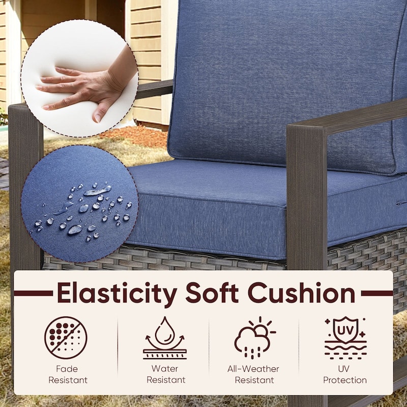 Pocassy 4 Pieces Outoor Patio Club Chair Ottoman Set