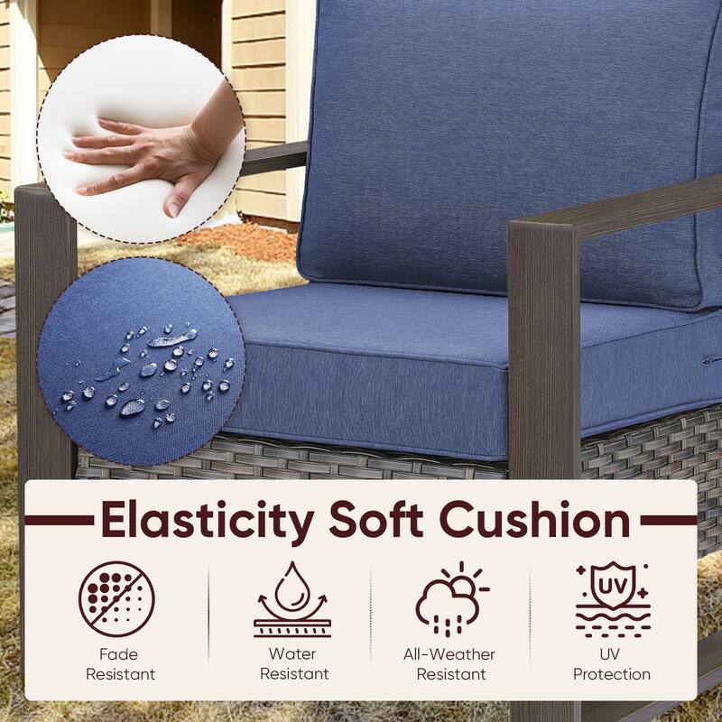 Pocassy 5 Pieces Outdoor Wicker Chair with Fire Table Set