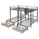 preview thumbnail 4 of 7, Black Full Over Twin & Twin Metal Bunk Bed with 2 Drawers, Desks and 3 Shelves, Full-length Guardrail