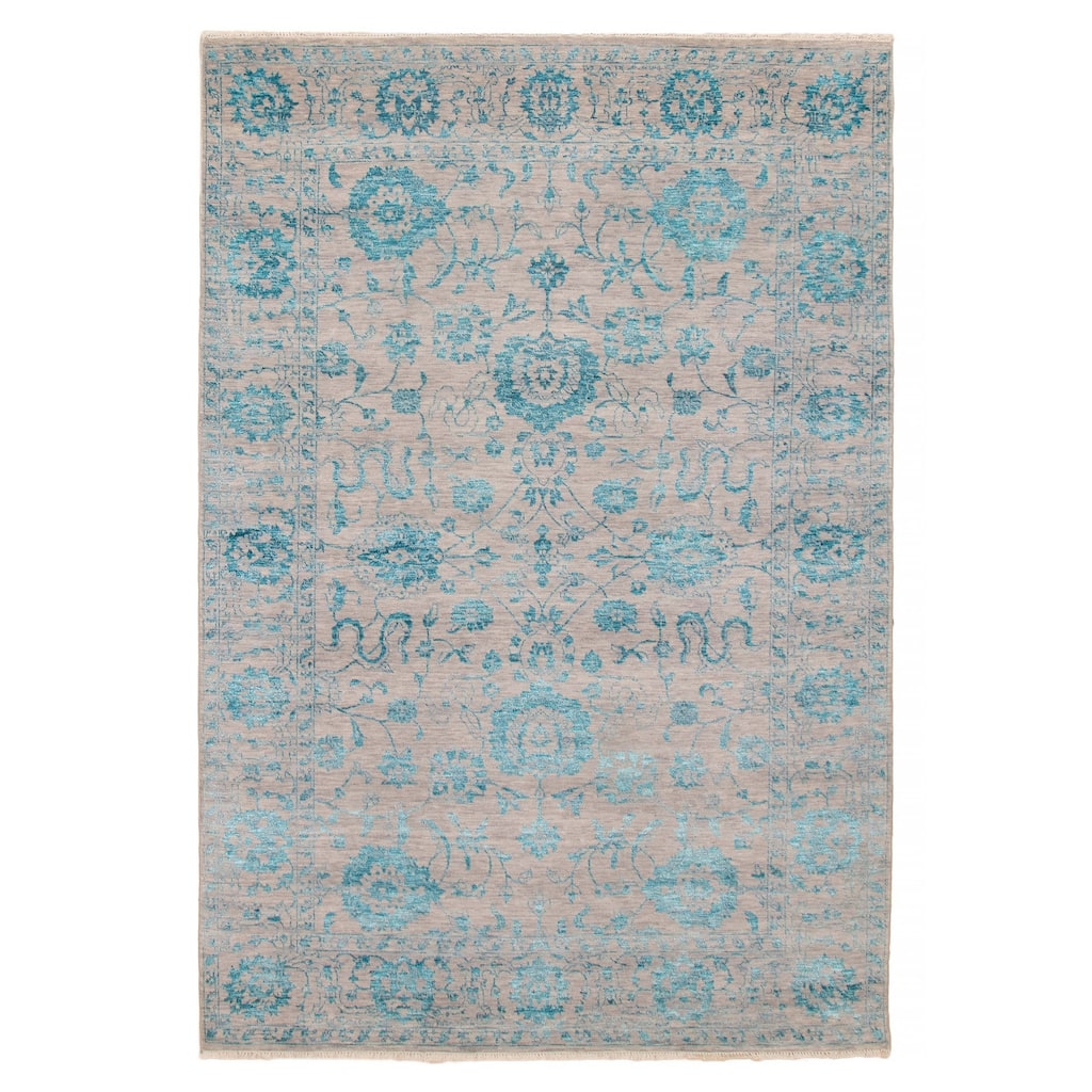 ECARPETGALLERY Hand-knotted Heritage Light Grey Silk, Wool Rug - 6' 1" x 8' 11"