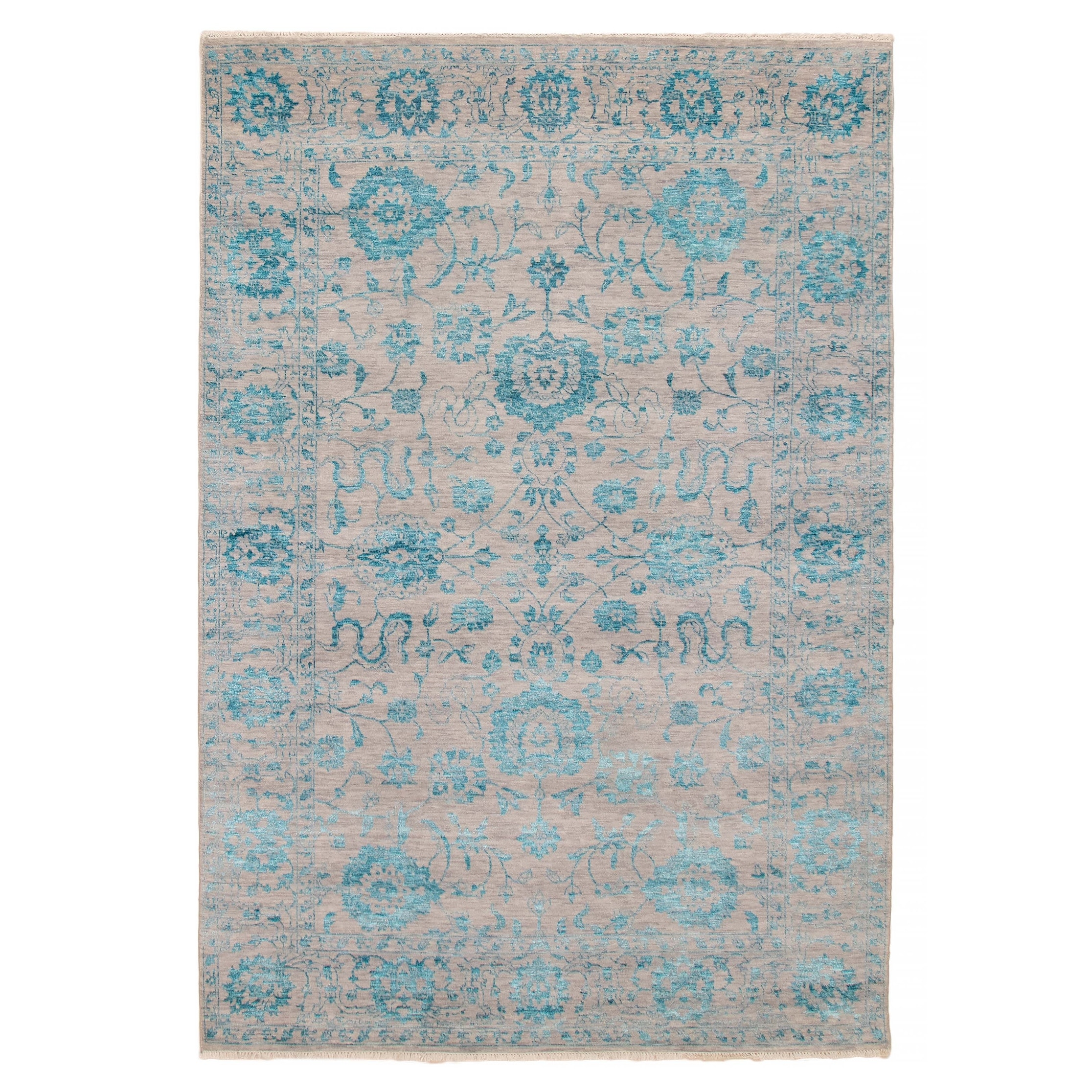 ECARPETGALLERY Hand-knotted Heritage Light Grey Silk, Wool Rug - 6' 1" x 8' 11"