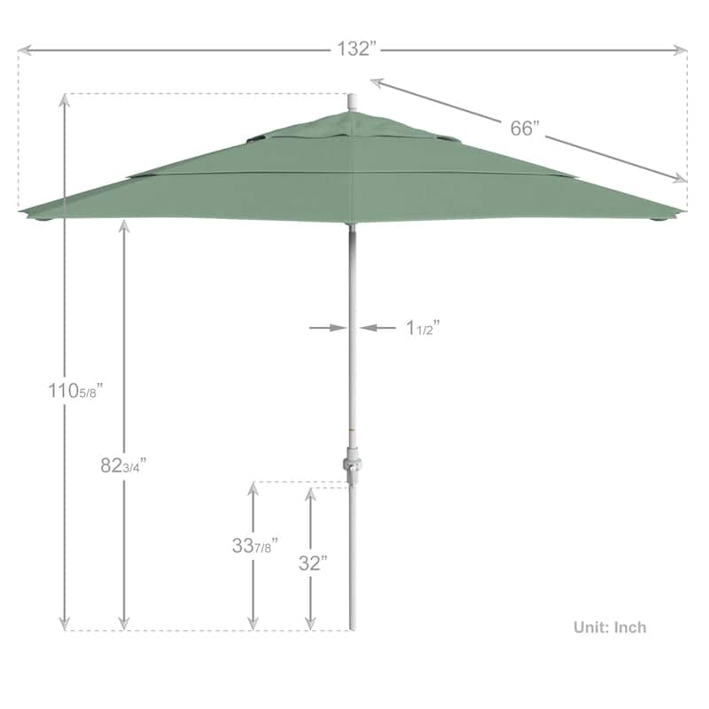 California Umbrella 11' Golden State Series Patio Umbrella White Aluminum Frame Crank Lift Collar Tilt Pacifica Pacific Blue