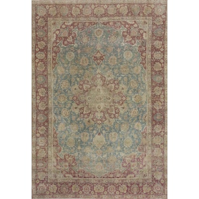 Hand Knotted Oriental 100% Wool Carpet Traditional Floral Green Tabriz Area Rug - 11' 3'' X 8' 2''