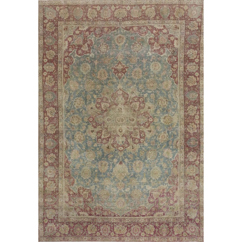 Hand Knotted Oriental 100% Wool Carpet Traditional Floral Green Tabriz Area Rug - 11' 3'' X 8' 2''
