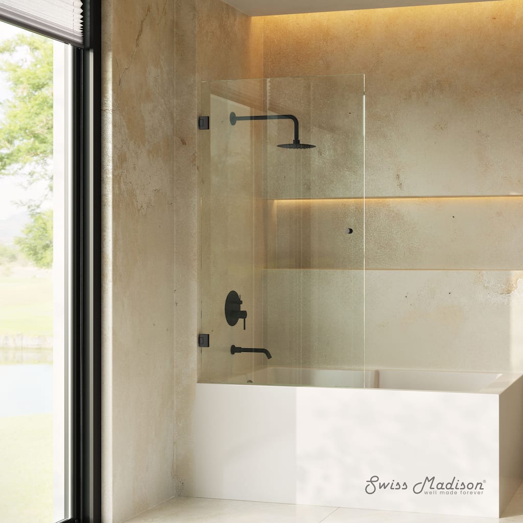 Voltaire 24 X 58 Frameless Pivot 3/8 In. (10Mm) Ultra Clear Tempered Glass Tub Door With Black Matte Hardware - 24 x 58