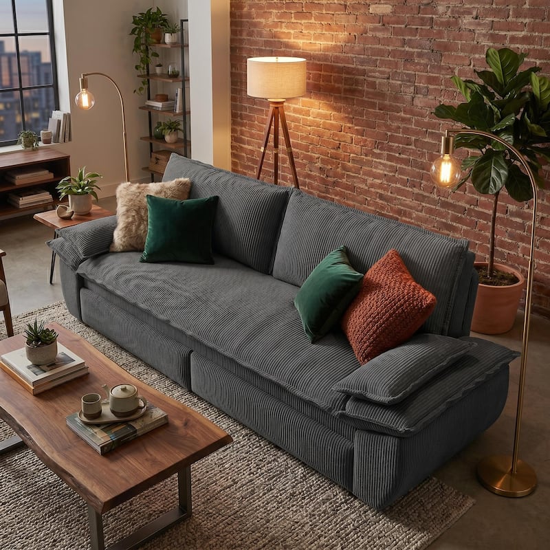 Homy Casa 73.2''/94.5" Queen/King Pull Out Sofa Bed, 3-in-1 Corduroy/Velvet Sleeper Couch