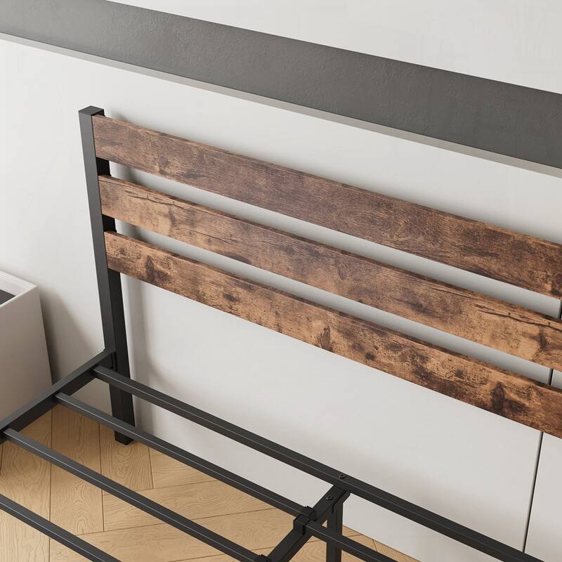 Platform Bed Frame with Wooden Headboard
