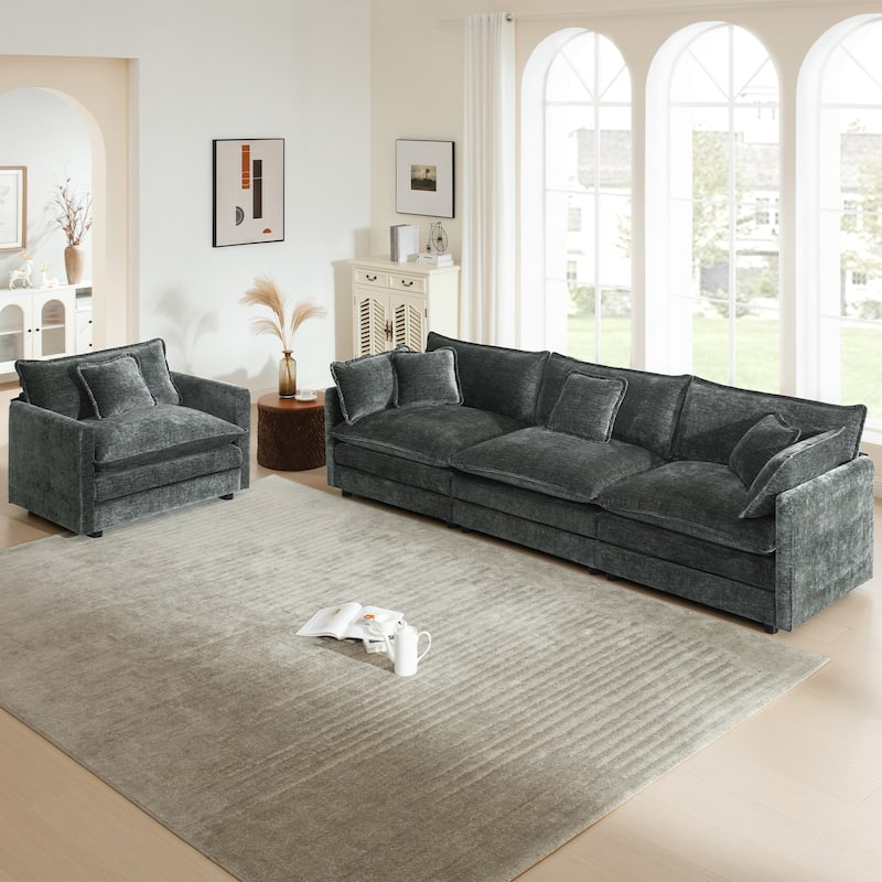 Cloud Chenille Upholstered Modular Sectional Sofa with DIY Combination Design - Gray 3-Seater Sofa+Accent Chairs