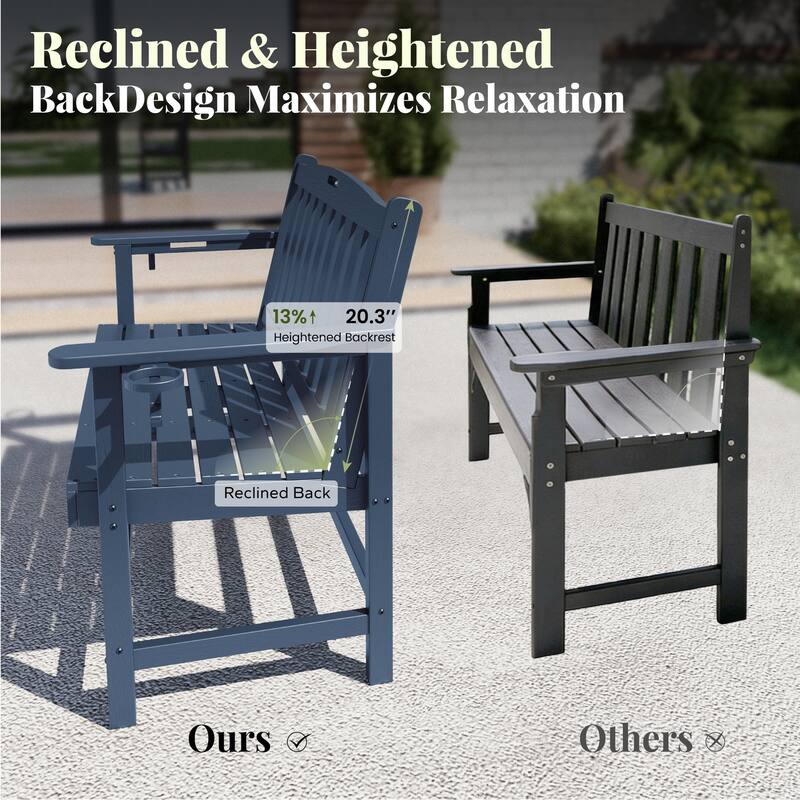 MAISON ARTS 50 Inch HDPE Outdoor Bench, All Weather 2 Seat Garden Bench with Reinforced Support Structure