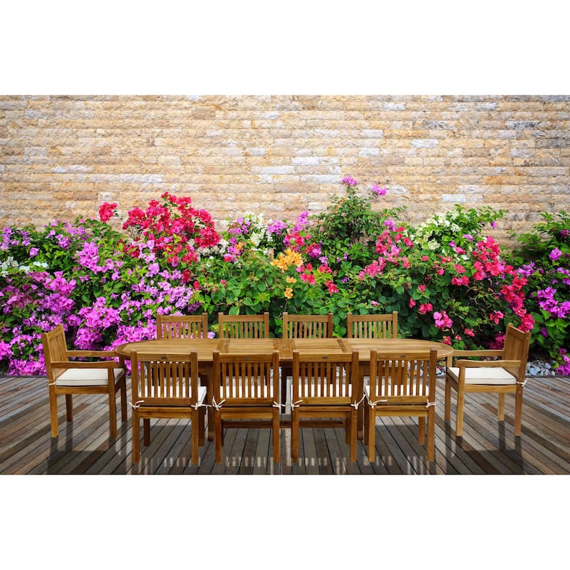 Chic Teak 11 Piece Oval Teak Wood Elzas Table/Chair Set With Cushions