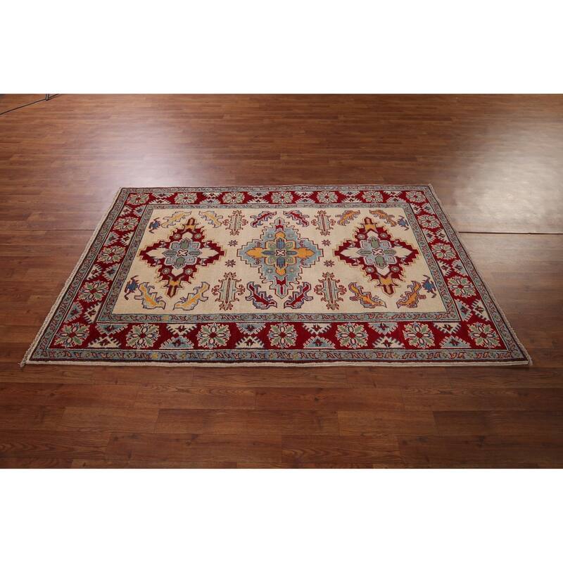 Geometric Kazak Oriental Foyer Area Rug Handmade Wool Carpet - 4'0" x 6'8"