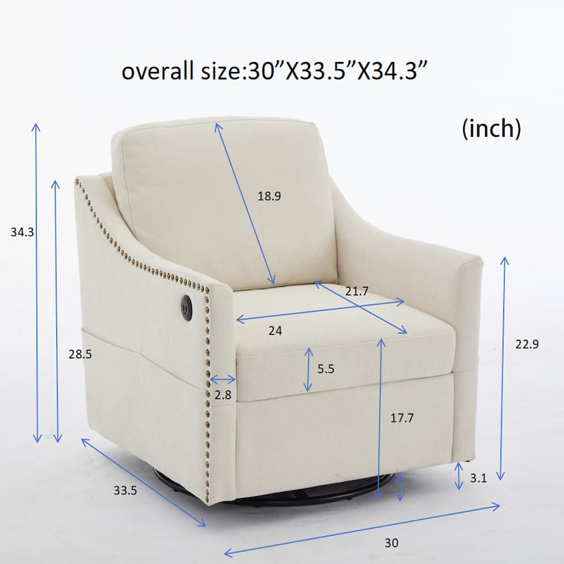 Fabric Swivel Rotating Accent Chair with USB and Side Pocket
