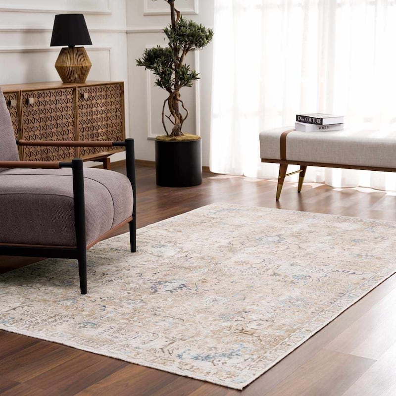 Hauteloom Caylin Living Room, Bedroom Machine Washable Area Rug - Cream, Dark Brown, Peach - 5' x 7'6"