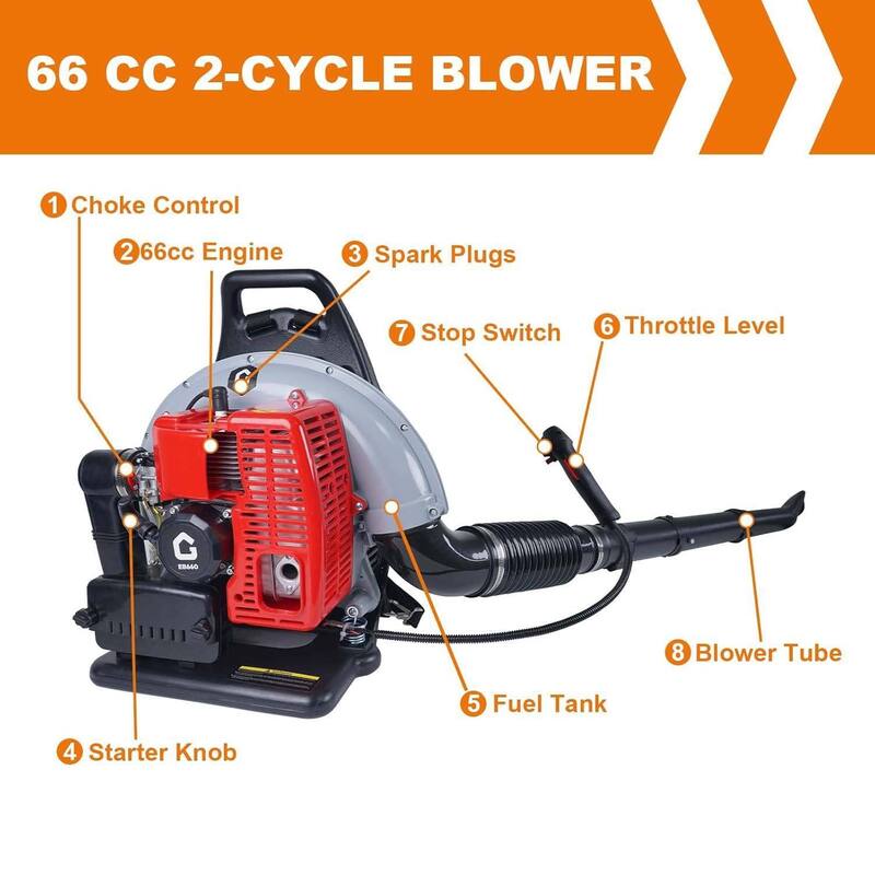 Backpack Durable Gas Powered Leaf Blower 4.0 HP 66cc 2-Cycle 880 CFM 320 MPH - N/A