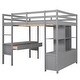 preview thumbnail 13 of 17, Full Size Loft Bed with Built-in Desk with 2 Drawers and Shelves, Grey
