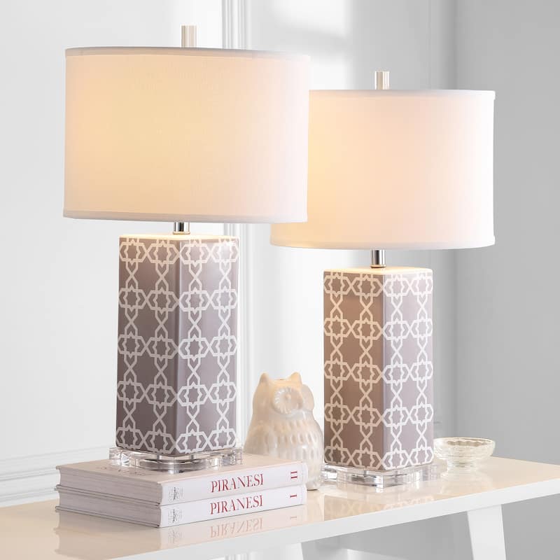 SAFAVIEH Lighting Nichelle 27-inch Navy Quatrefoil Table Lamp (Set of 2) - 15Wx15Dx27H