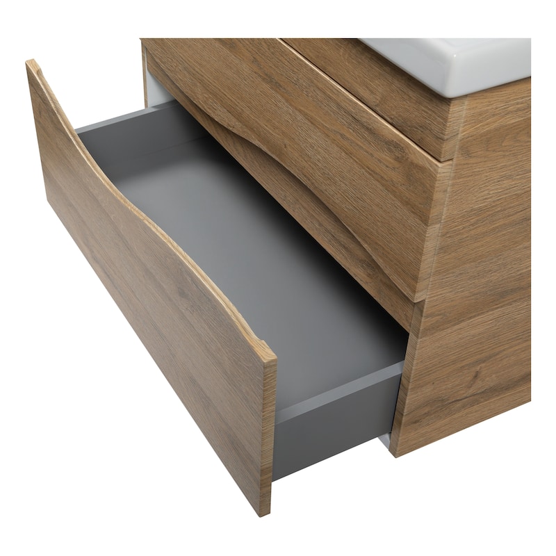 Modern Wall-Mounted Bathroom Vanity with Washbasin Wave Teak Natural Non-Toxic MDF-26"-Omega R-line 24"