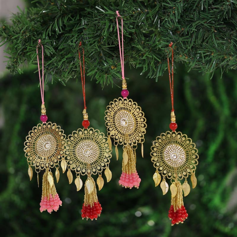 Novica Handmade Chandelier Beauty Glass Beaded Ornaments (Set Of 4)