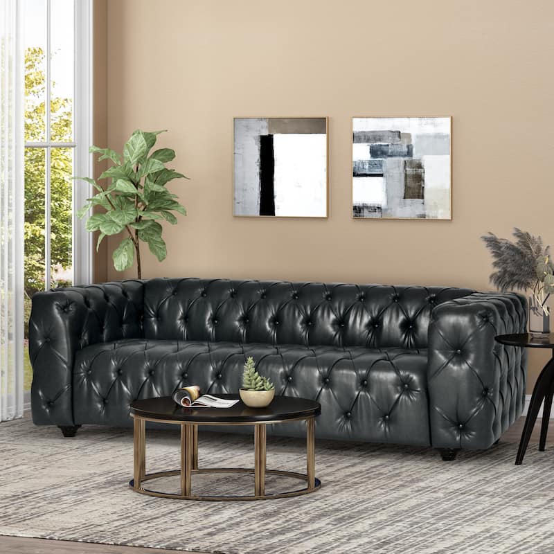Sagewood Transitional Deeply Tufted Sofa by Christopher Knight Home - Midnight Faux Leather