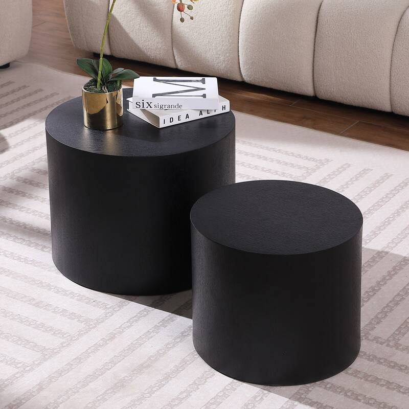 Black MDF 2-Piece Table Set - Ash/Oak/Walnut Veneer for Living Room & Office
