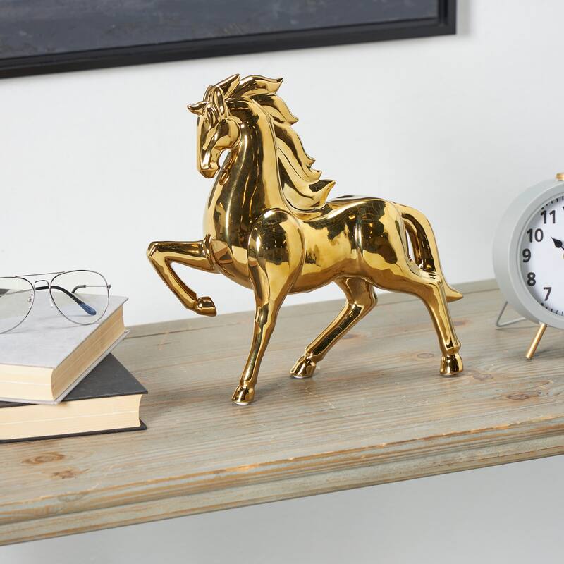 Gold or Silver Ceramic Prancing Horse Sculpture - Gold