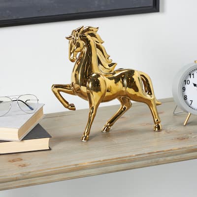 Gold or Silver Ceramic Prancing Horse Sculpture