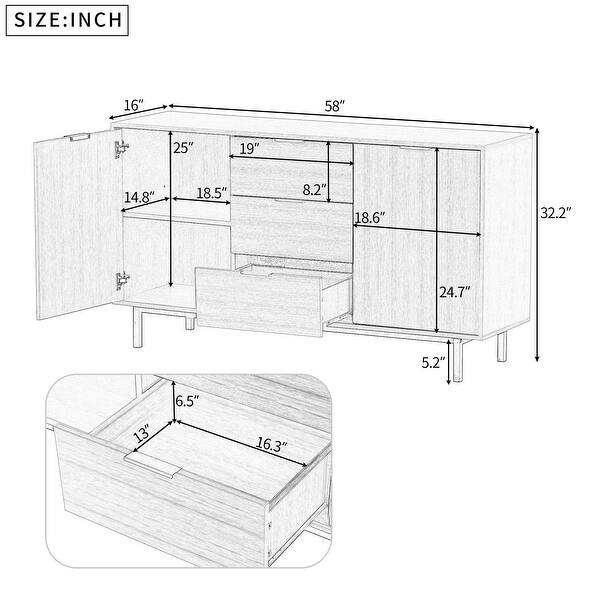 Contemporary Sideboard Particleboard with Three Drawers and Two
