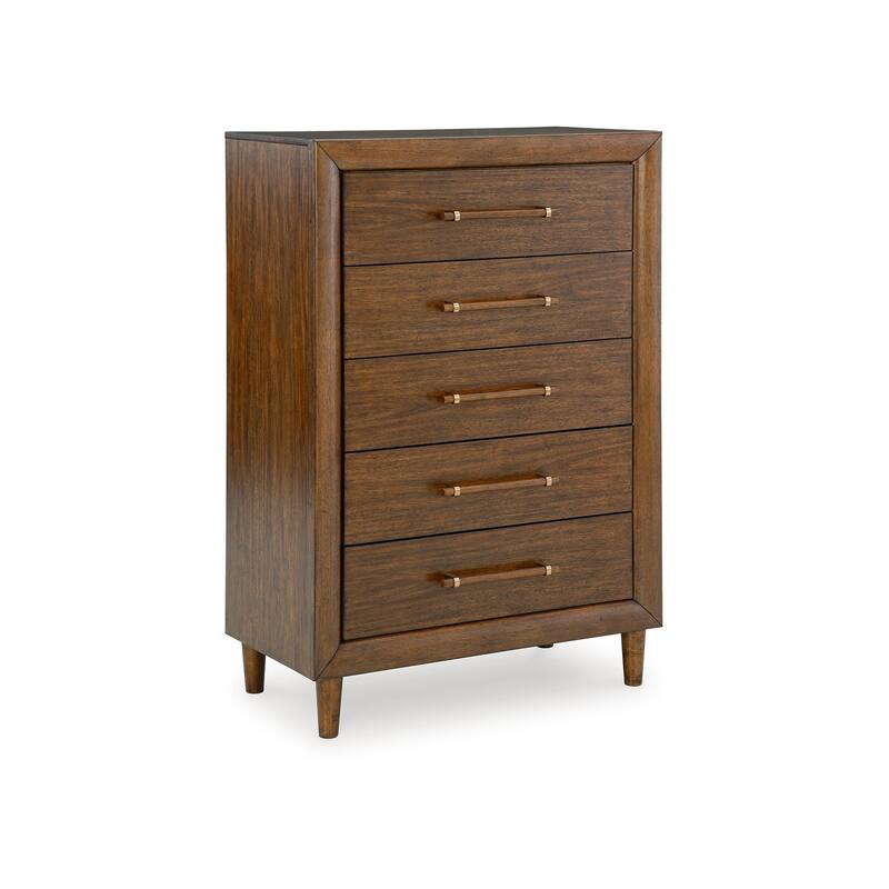 Jeyn Tall Dresser Chest, 5 Drawers, Traditional Dark Brown Solid Wood