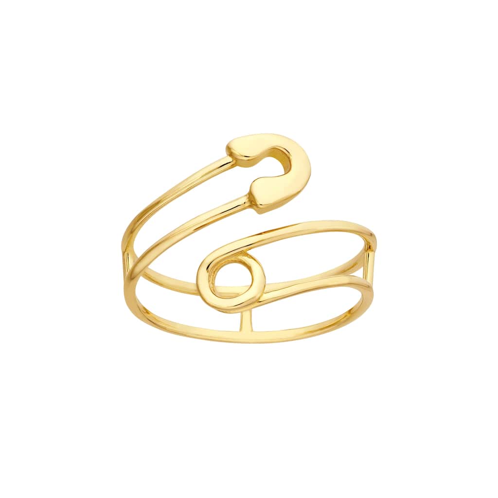 Curata 14K Yellow Gold 15mm Open Safety Pin Wrap Ring