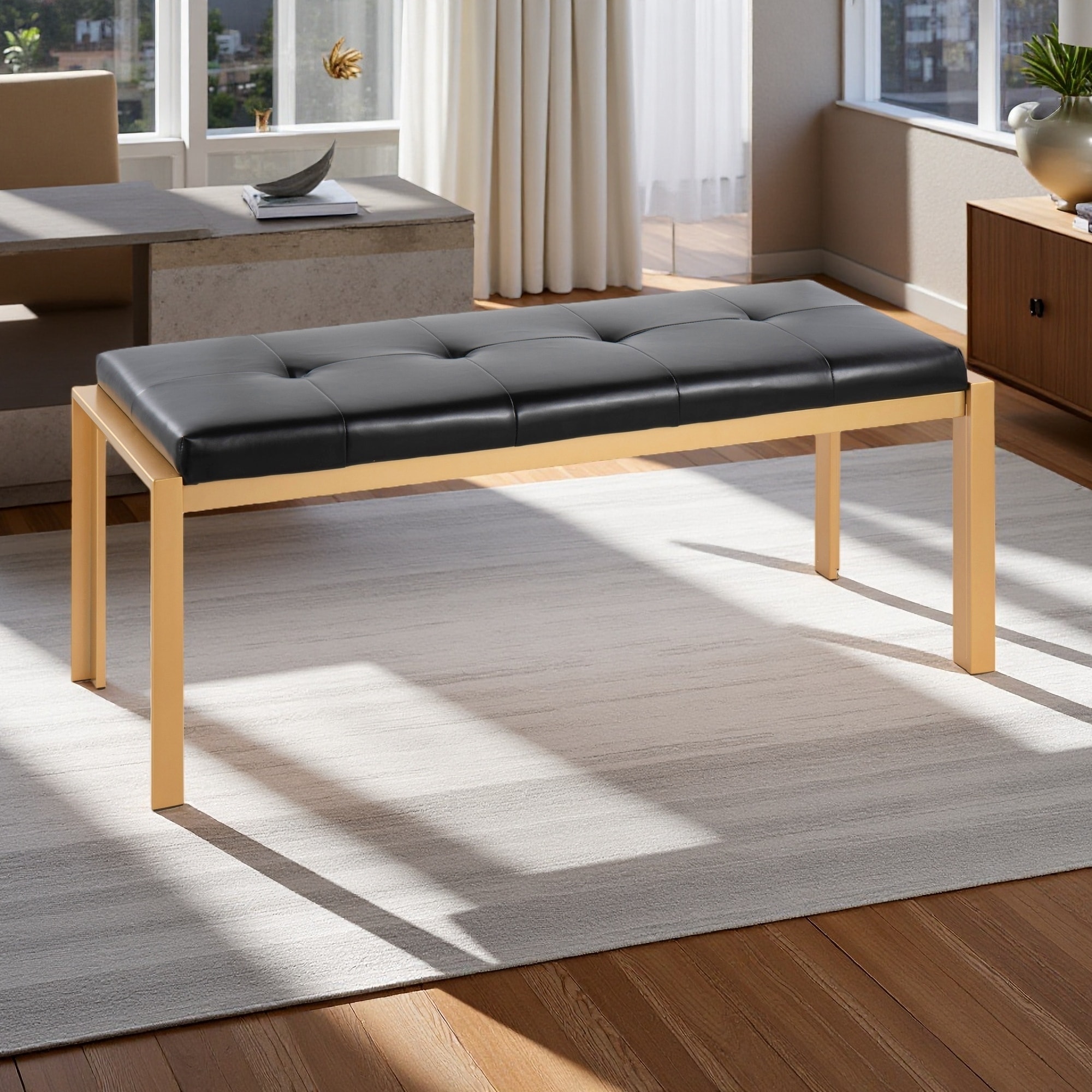 46"L Fuji Faux Leather Bench with Padded Seat