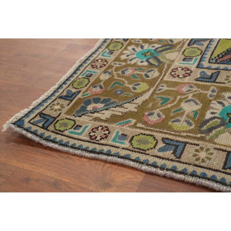 Hand Knotted Oriental 100% Wool Carpet Traditional Floral Green Tabriz Area Rug - 9' 1'' X 6' 3''