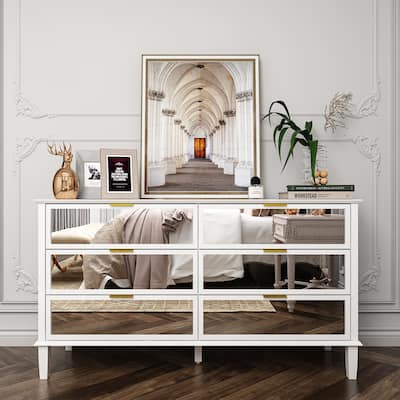 Modern 6 Drawer Mirrored Dresser, Glass Dresser & Chest of Drawers