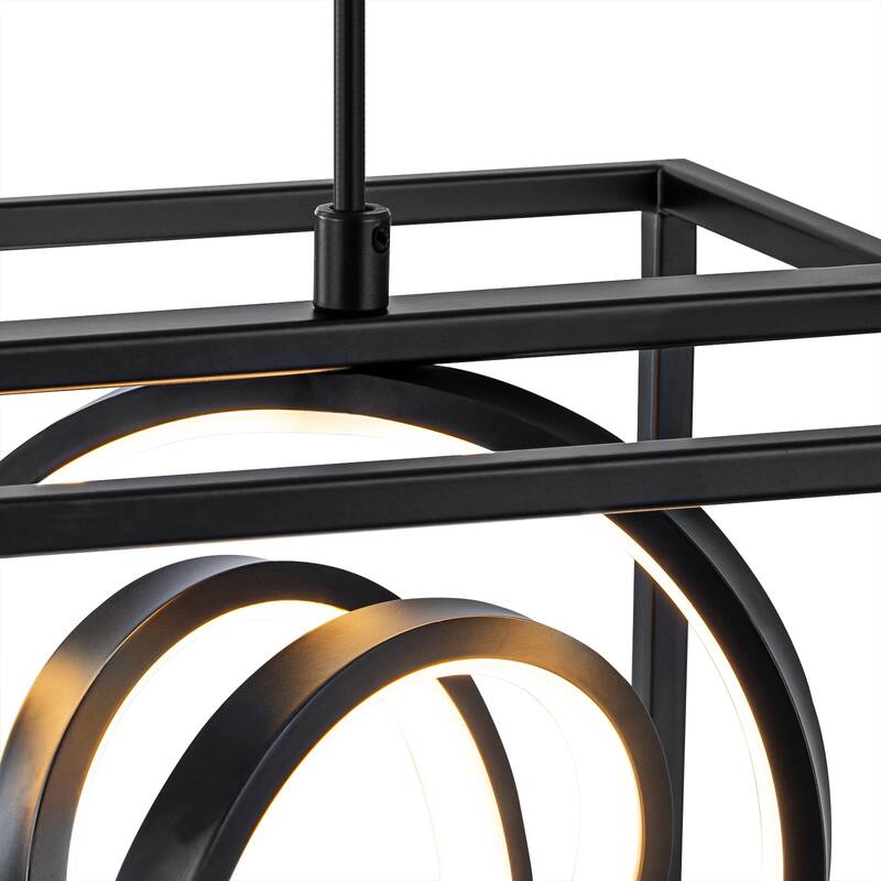 Modern Square LED Pendant Light Dimmable Adjustable Hanging Fixture - Dia.10-in