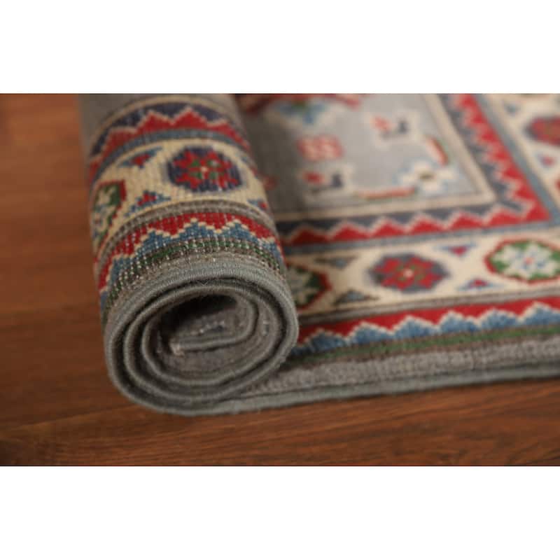Gray Kazak Oriental Rug Handmade Traditional Wool Carpet - 2'0"x 3'0" - 2'0"x 3'0" - Grey