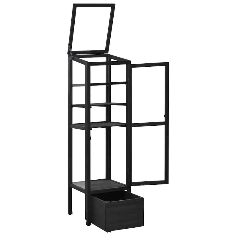 62.4"H Wood Garden Greenhouse w/ Movable Storage,Adjustable Shelves
