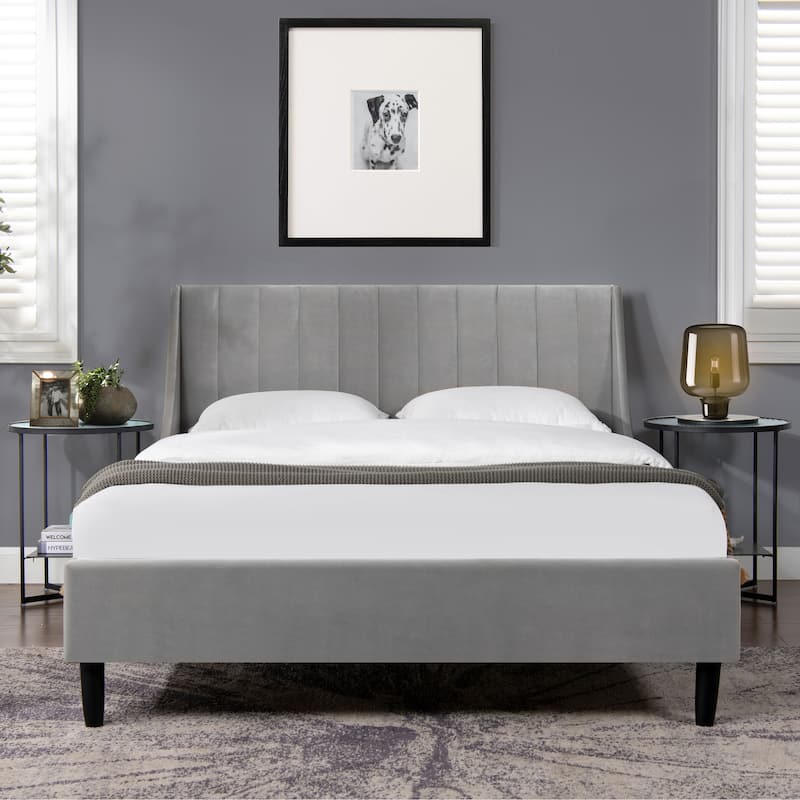 Willow Velvet Upholstered Channel Tufted Platform Bed - Opal Grey Velvet - Queen