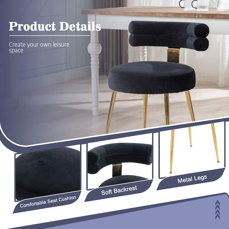 Velvet light luxury dining chairs, metal leisure chairs with backrest,sets of 2