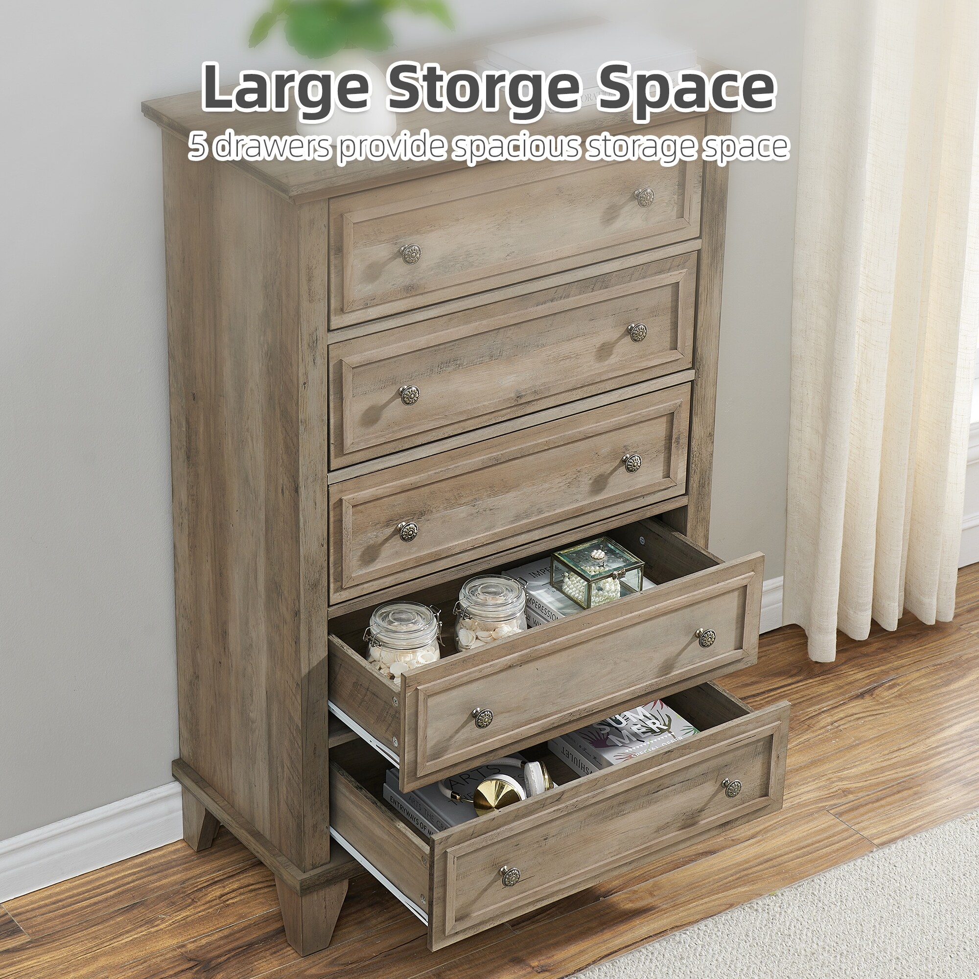 vintage 5 drawer dresser Drawers Rustic Wood Dresser Storage Cabinet Natural wood grain and antique handles marry perfectly together to enrich the vintage aesthetic Maison 5-Drawer Dresser | RH