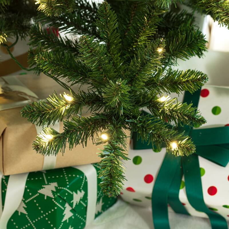 Glitzhome 7.5ft Pre-Lit Green Slim Fir Christmas Tree with 400 LED Lights