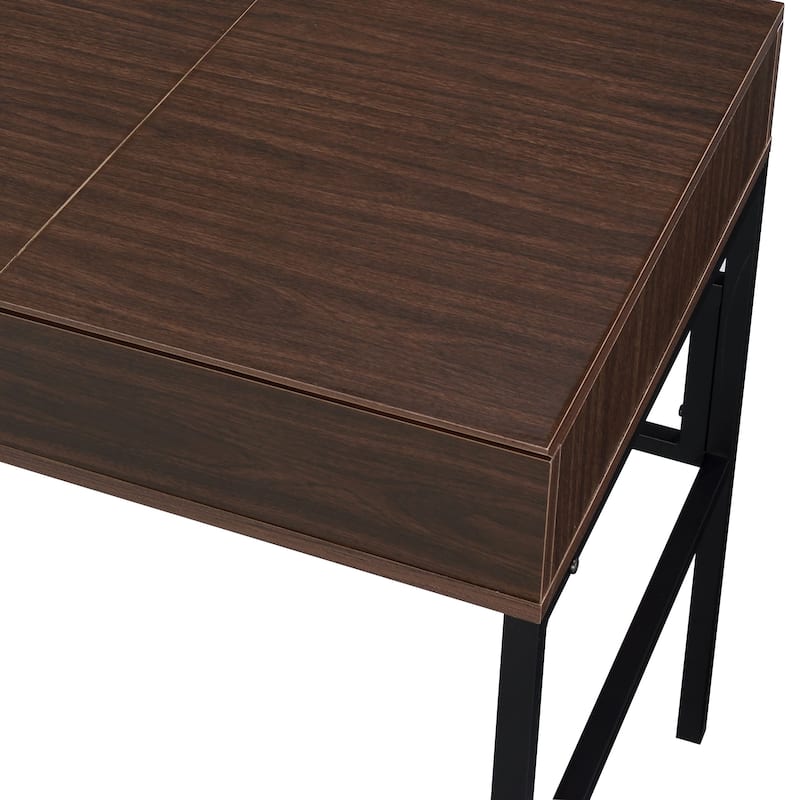 erster Oak and Black Writing Desk with USB Ports Modern Home Office Desk