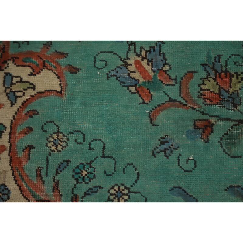 Hand Knotted Oriental 100% Wool Carpet Traditional Floral Green Tabriz Area Rug - 10' 11'' X 8' 3''