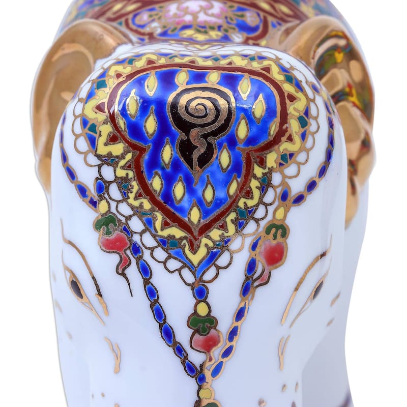 Novica Handmade Aristocratic Elephant Benjarong Porcelain Figurine