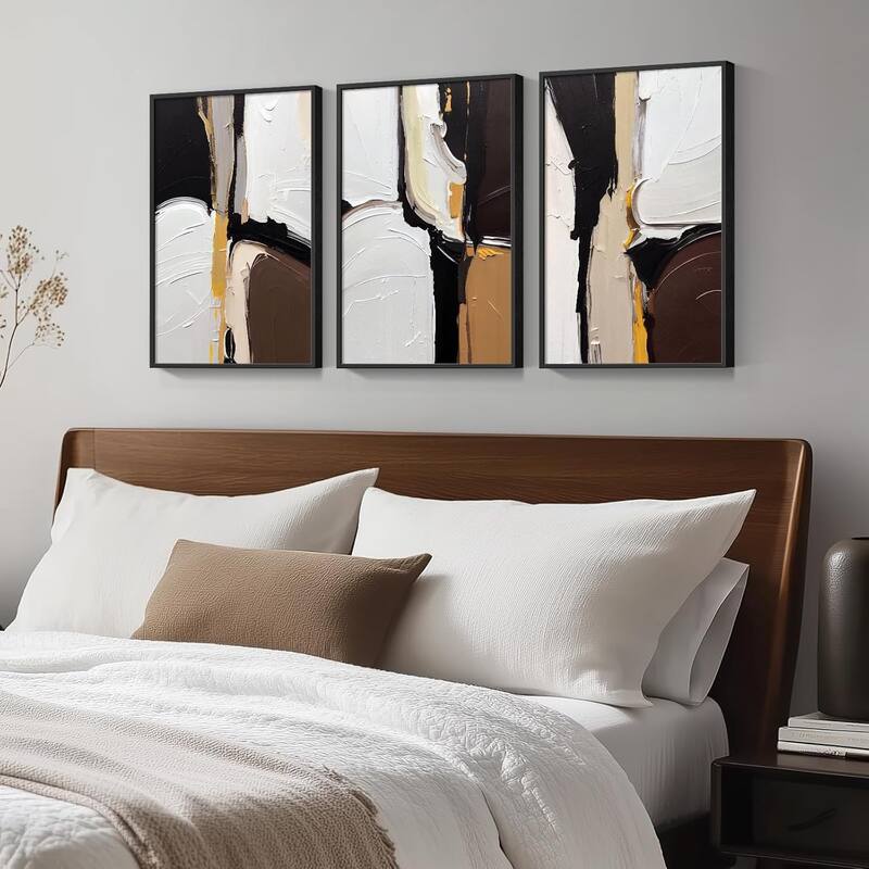 Framed Modern Abstract Black White Brown Wall Art