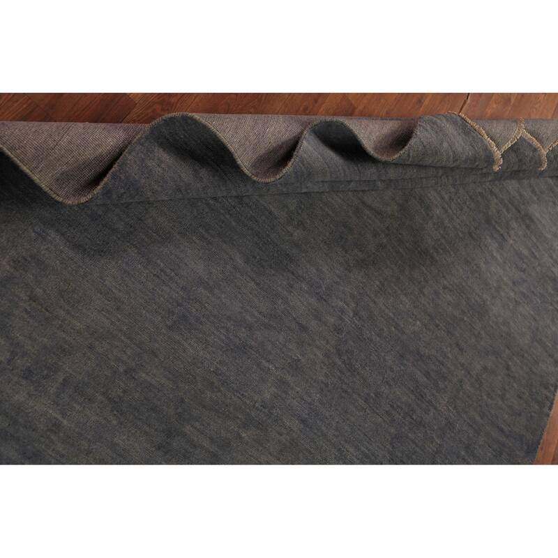 Gabbeh Modern Area Rug Hand-Knotted Strip Gray Wool Carpet - 5'7" x 7'10"