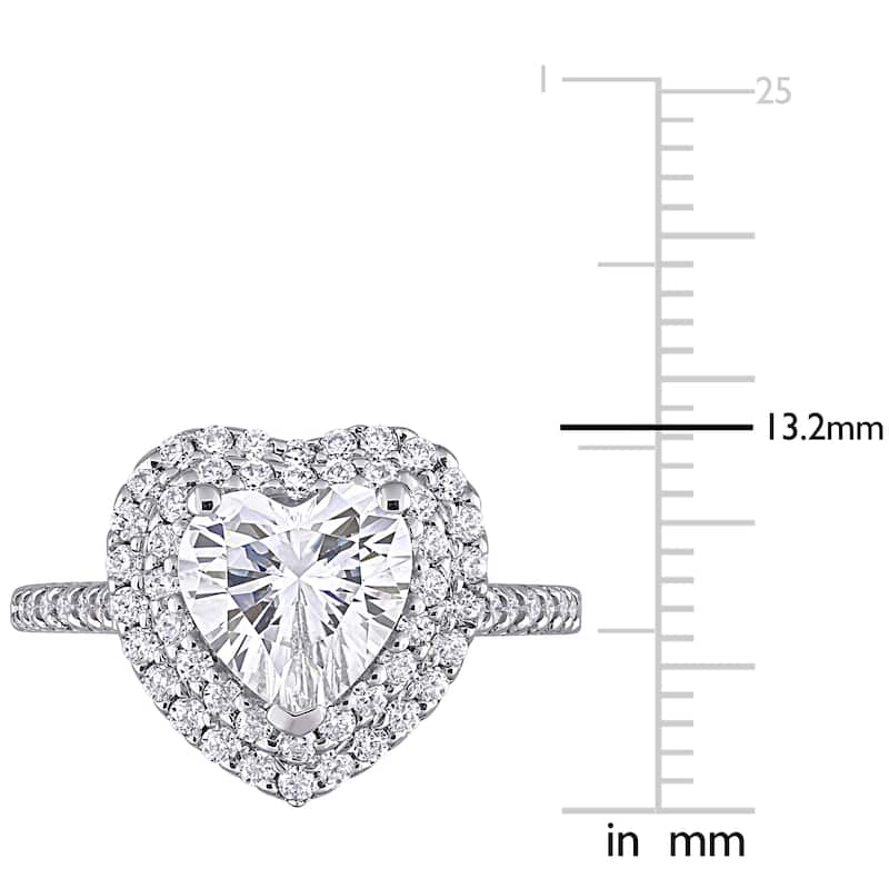 Miadora 2 5/8ct DEW Heart-cut Moissanite Double Halo Engagement Ring in 10k White Gold