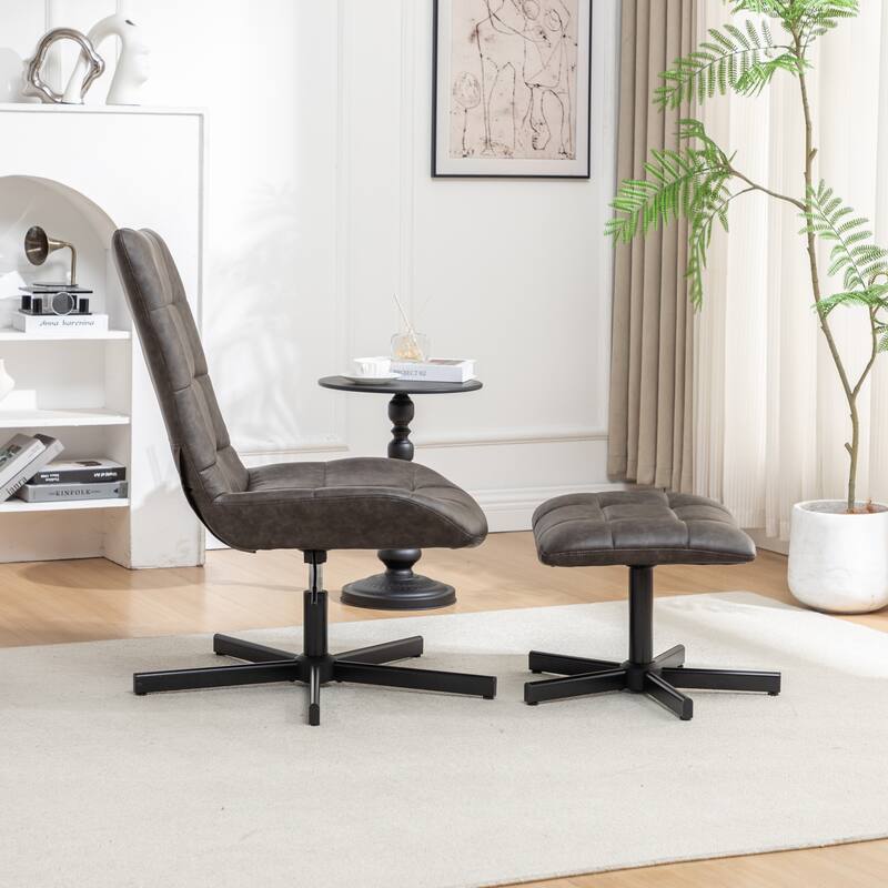 2-Piece Seating Set, Faux Leather Tufted Accent Chair and Ottoman