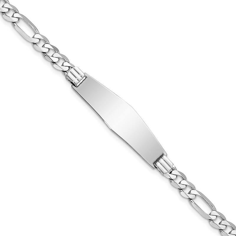 Curata 9.6mm 14k White Gold Engravable Figaro Link Soft Diamond Shape ID Bracelet